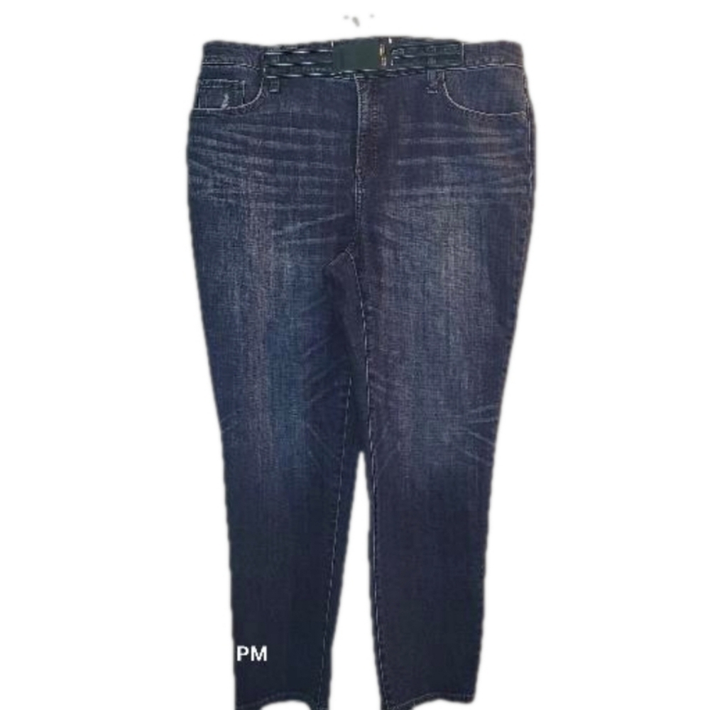 CHICO'S, Med. Blue, slim leg/ankle cut, sandblasted/distressed jeans. Sz. 14R